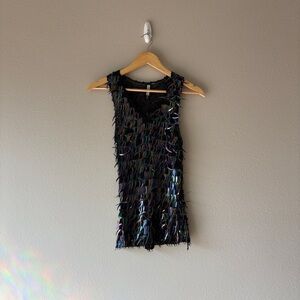 vintage 90s Forever 21 noir iridescent fringe sequin top